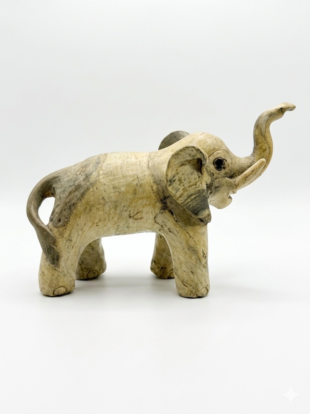 Vintage Philippines crushed oyster shell 7”elephant figurine trunk up good luck